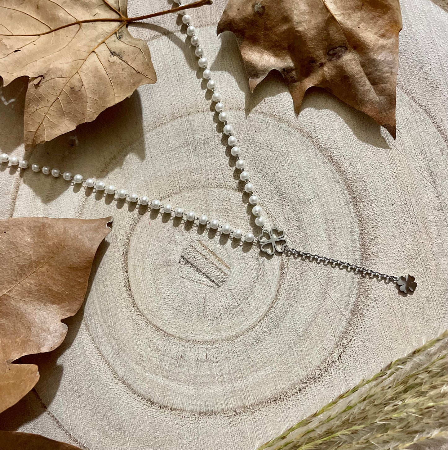 Clover Necklace with Stainless Steel Beads