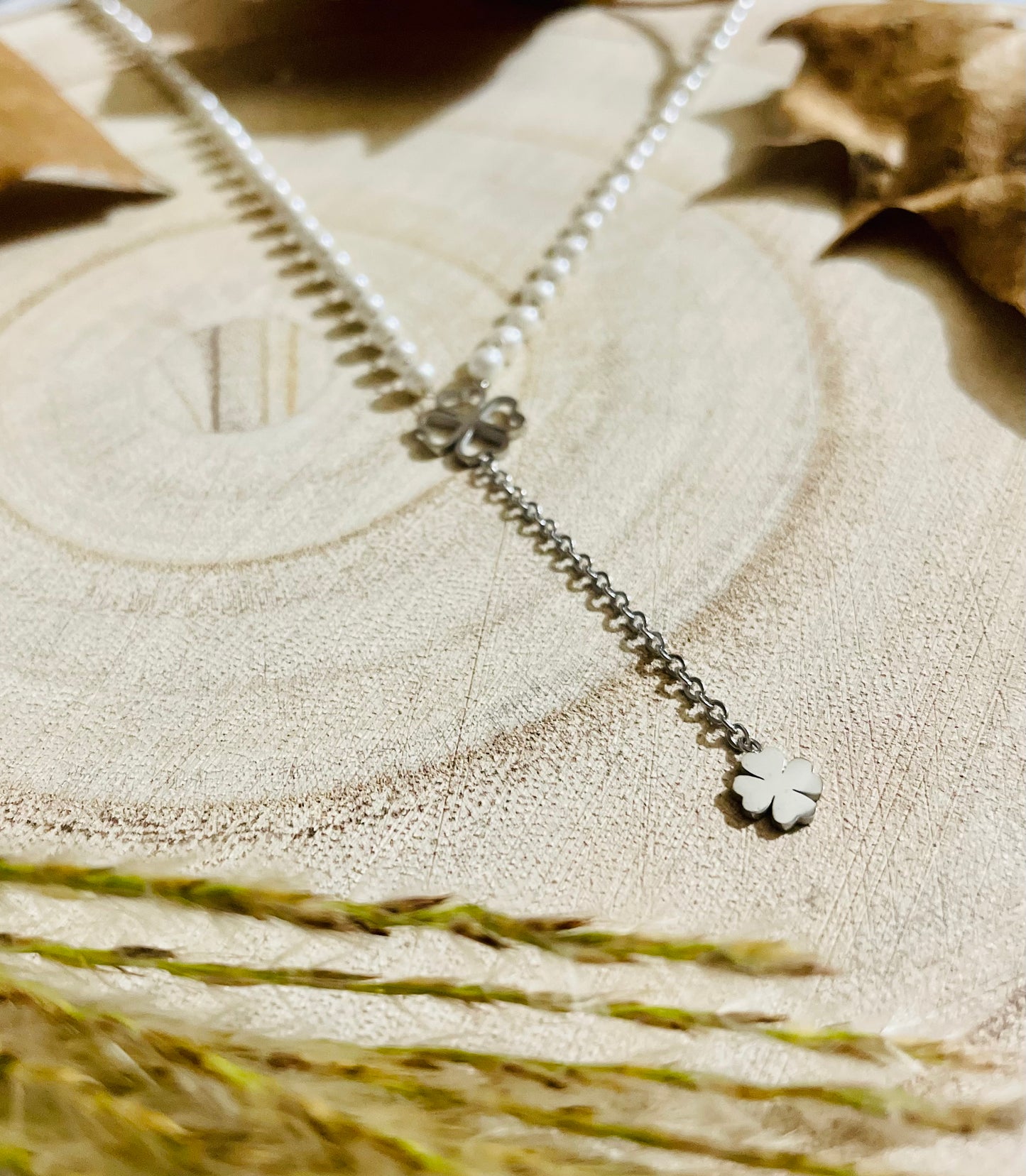 Clover Necklace with Stainless Steel Beads